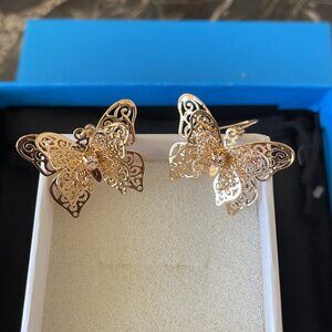 10K Over 925 Butterfly Dangle Style Earrings - Brand New